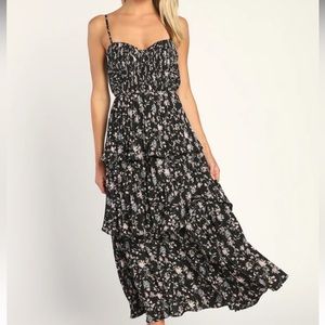 Lulu's Dress Women Small Cascading Crush Black Floral Bustier Tiered NWT Party